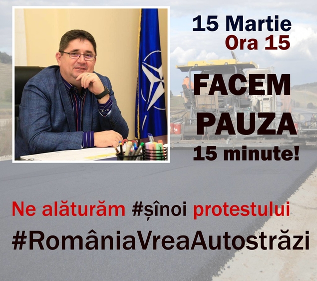 #RomâniaVreaAutostrăzi! Pe 15 martie, de la 15.15, timp de 15 minute, Primăria Răcari face pauză