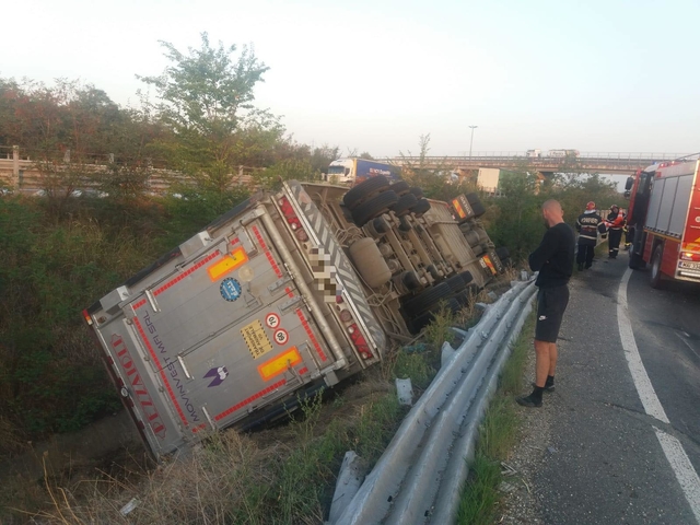 Un tir încărcat cu animale s-a răsturnat pe Autostrada Bucureşti – Piteşti