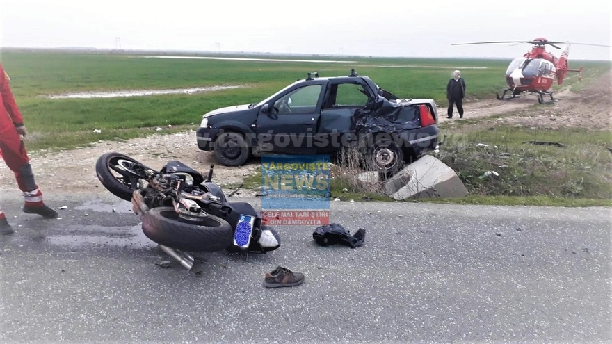 ACUM – Motociclist în stare critică după ce a intrat într-o maşină, la Corbii Mari