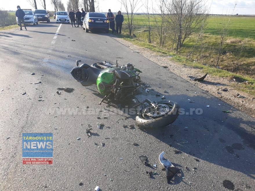 Accident grav în Dâmbovița. Un motociclist a fost preluat cu elicopterul în stare critică