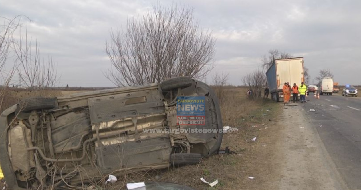 Accident grav în județul Dâmbovița. Un șofer de TIR a pierdut controlul volanului, iar o femeie a murit