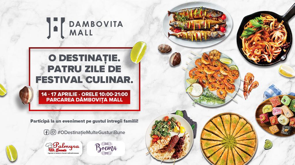 Patru zile de festival culinar! Multe gusturi bune, între 14 şi 17 aprilie, în parcarea Dâmboviţa Mall. Un eveniment Boema şi Palmyra Events