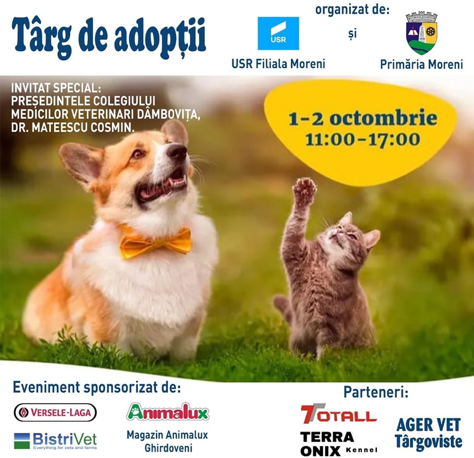 De 1 octombrie, la Moreni – Târg de adopții pentru animalele fără stăpân