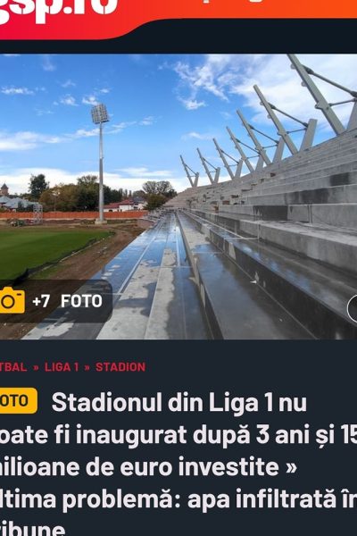 Deputatul Daniel Blaga – “Noul stadion din Târgovişte, departe de finalizare. Apa s-a infiltrat în tribună”