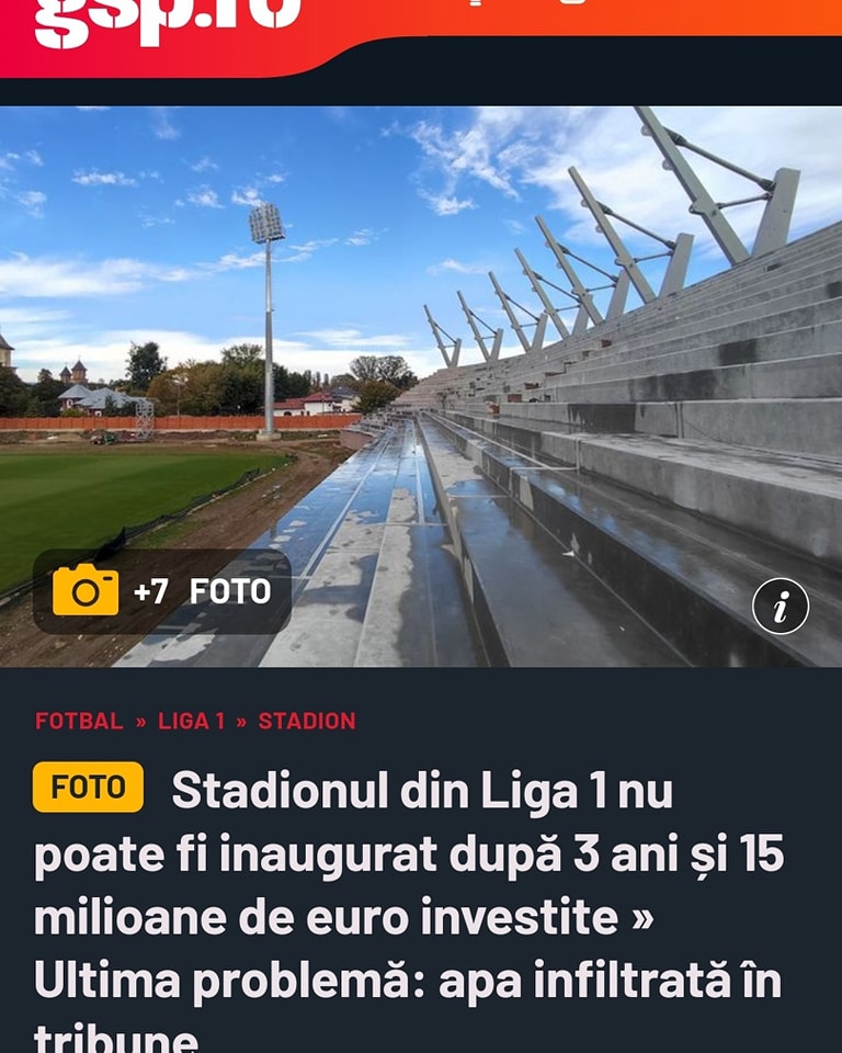 Deputatul Daniel Blaga – “Noul stadion din Târgovişte, departe de finalizare. Apa s-a infiltrat în tribună”