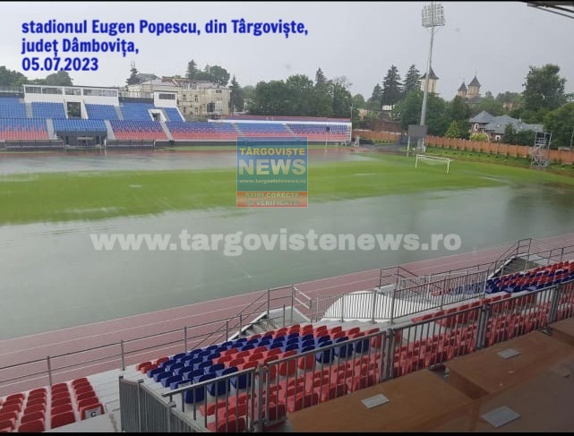 Uluitor! În ce hal arată stadionul Eugen Popescu, din Târgoviște, după ploaie