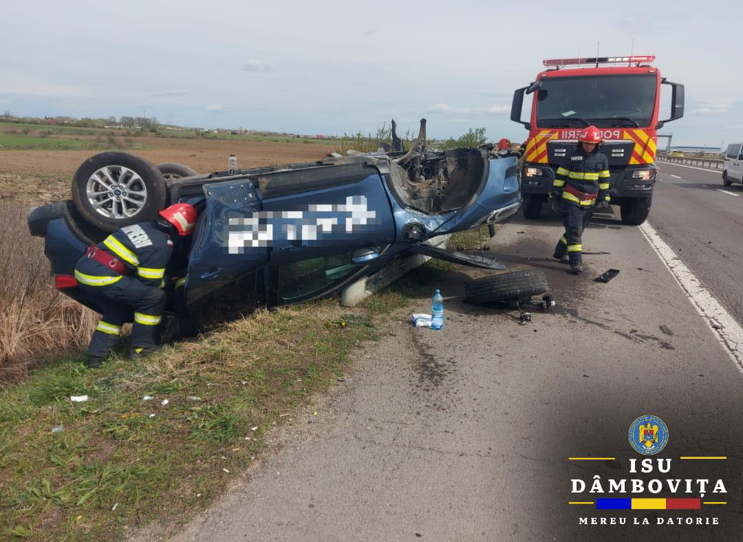 Un șofer s-a răsturnat cu mașina pe Autostrada București – Pitești, la kilometrul 72