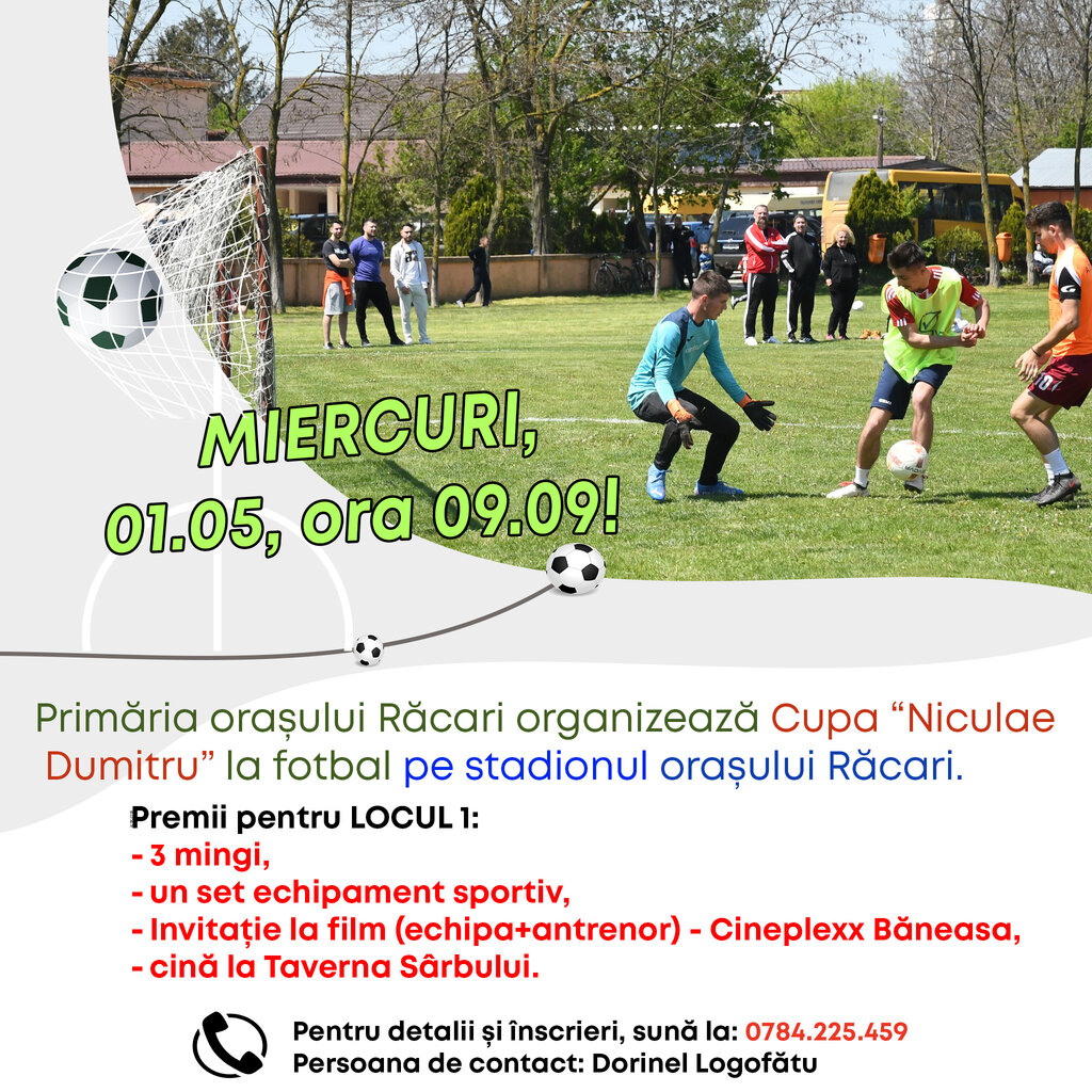 Primăria orașului Răcari organizează Cupa “Niculae Dumitru” la fotbal, pe 1 mai