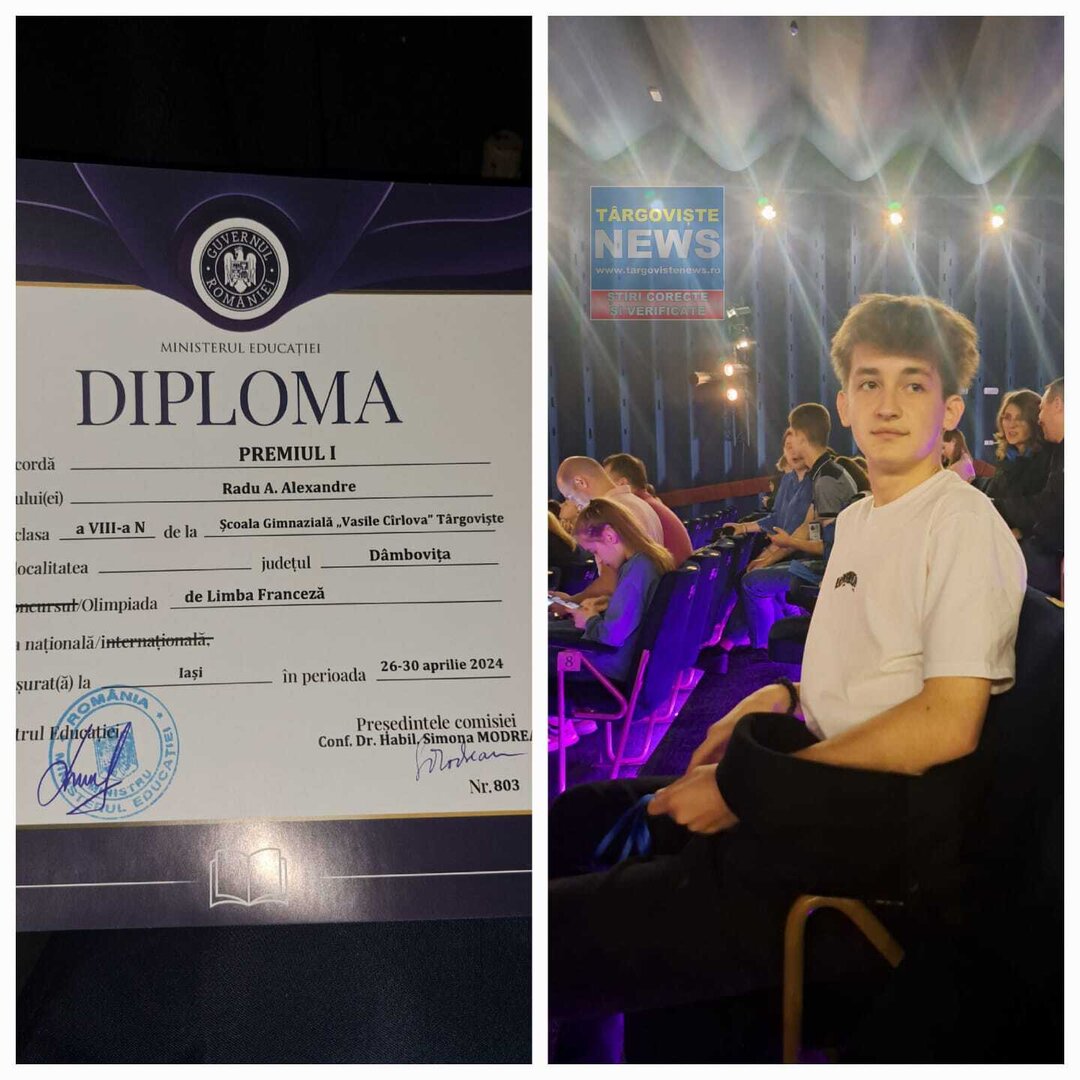 Radu Alexandre, elevul din Târgovişte care a obţinut locul 1 la Olimpiada Naţională de Limba Franceză! Felicitări!